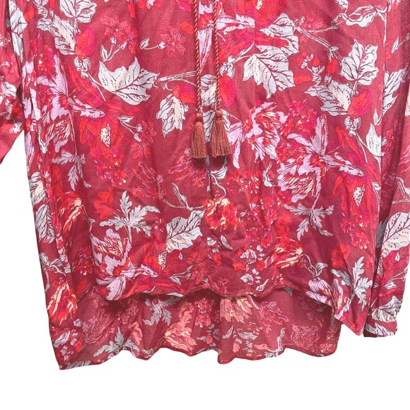 Lucky Brand blouse top medium boho pink red blue pullover ties - Picture 4 of 9